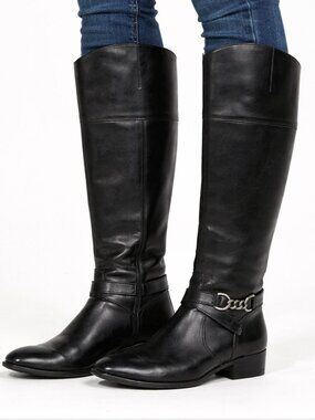 Lauren Ralph Lauren Menna Black Leather Tall Riding Boots Size 6B, Equestrian